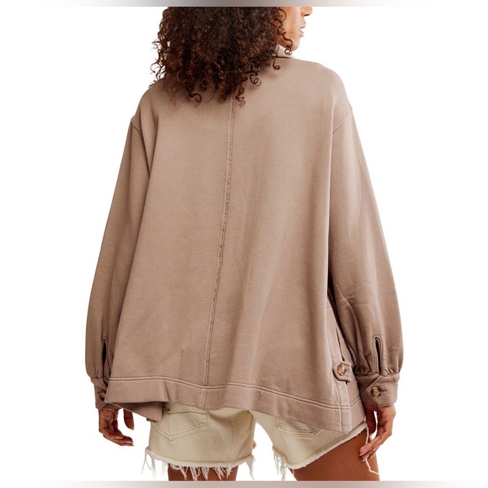 Free People Oversized Snap Front Shacket Jacket NWT Small Dusted Cocoa size S - Picture 3 of 16